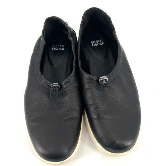 Eileen Fisher‎ Sydney Slip-On Black Leather Sneaker Flats  Drawstring Size 7.5 - Picture 2 of 12